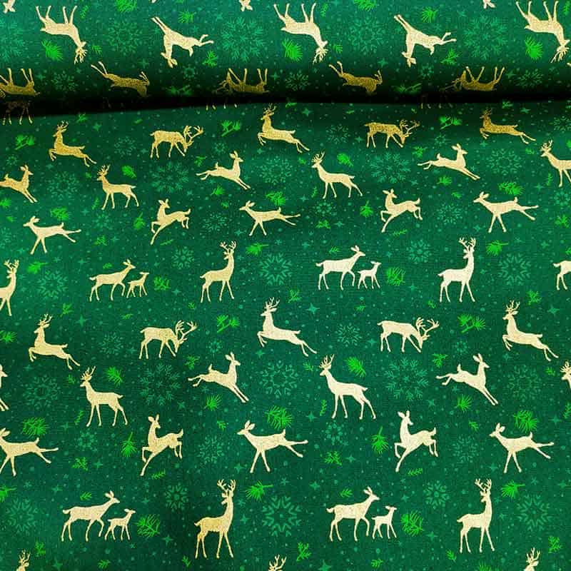 tela navidad ciervos verde 1